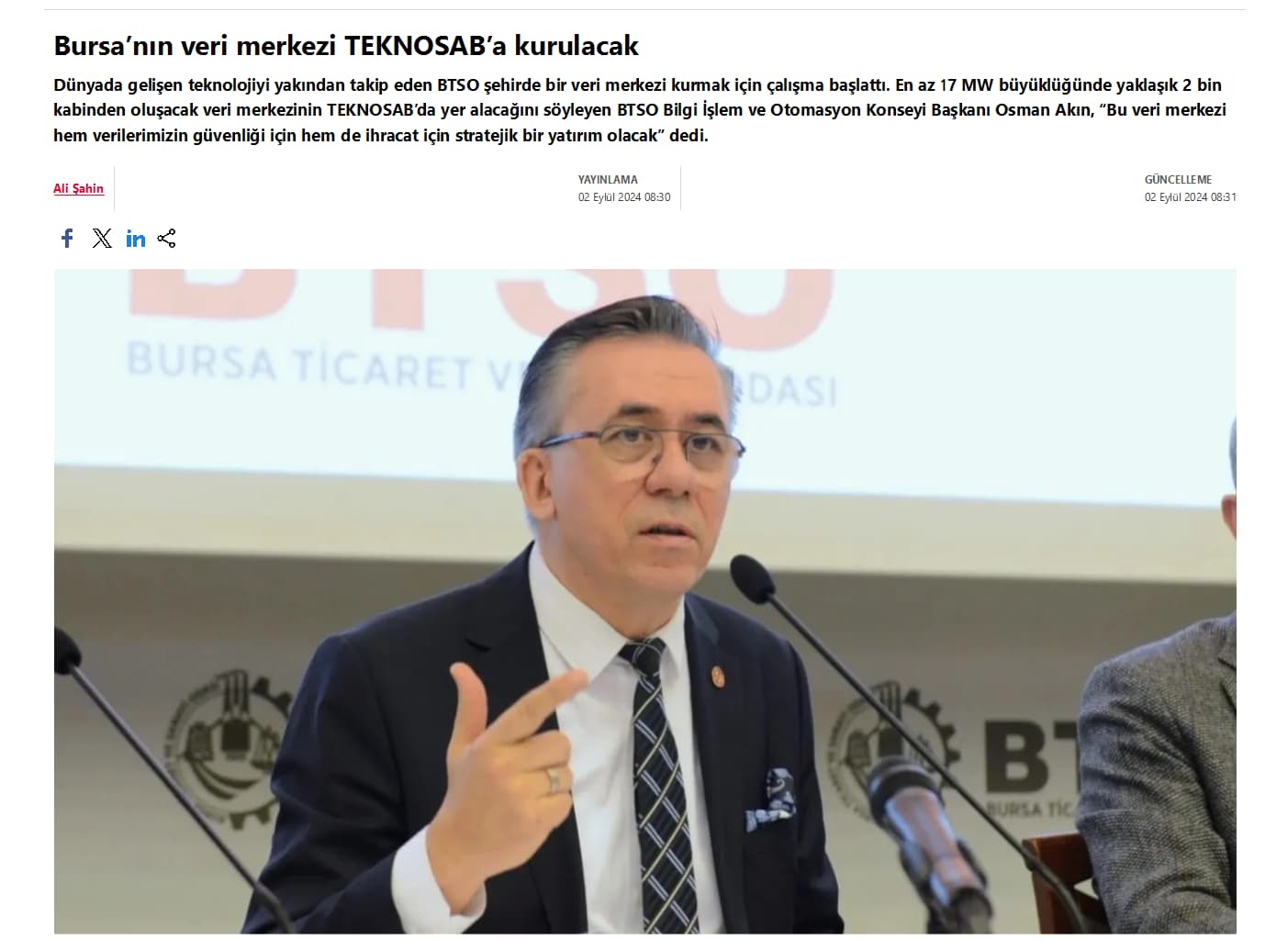 Bursa’nın veri merkezi TEKNOSAB’a kurulacak - Ekonomim conv 1