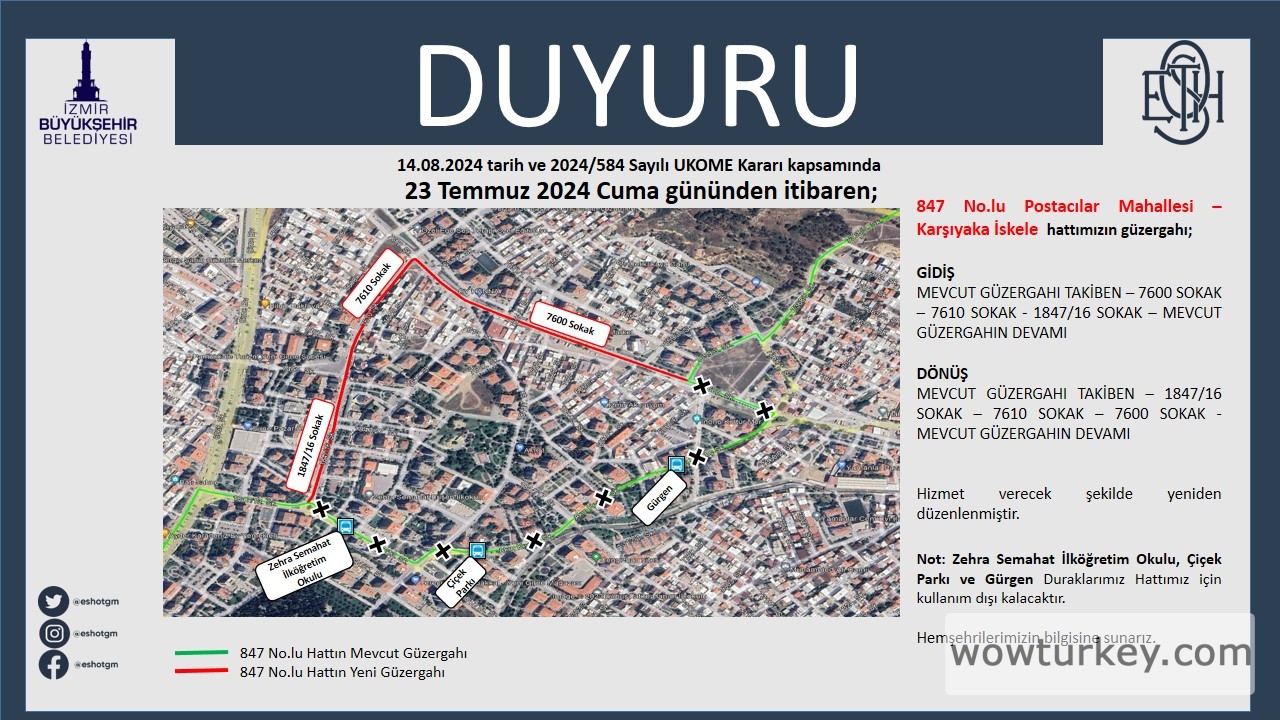 847 No.lu Hat Güzergah Değişikliği