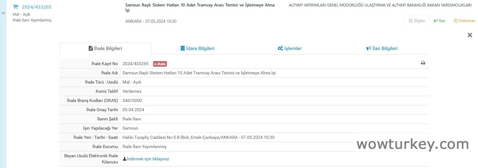 Samsun 10 adet tramvay